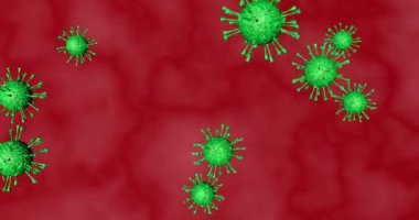 3D animasyon. Tehlikeli bir koronavirüs salgını. Gribin evrimi. Virüs mikroskop altında. Yakın plan. Kandaki virüs bulaşmış..