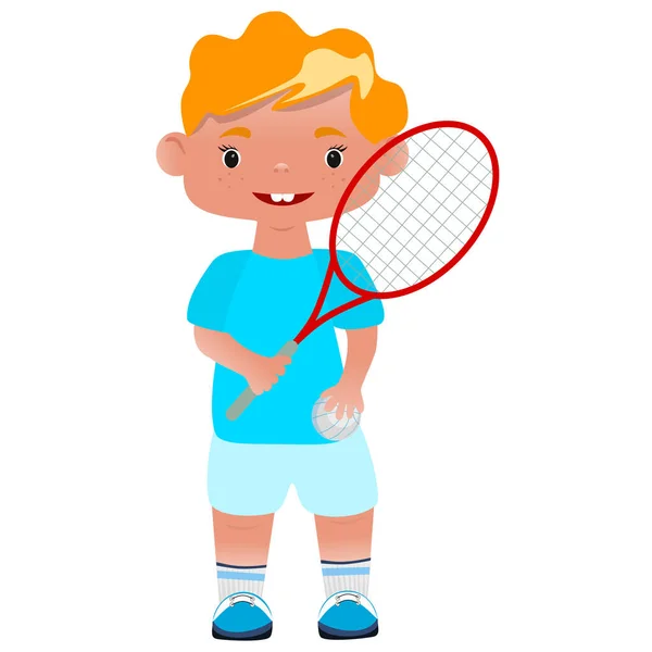 Deporte Tenis Chico Con Raqueta Juega Tenis Hobby Dirección Deportiva — Vector de stock