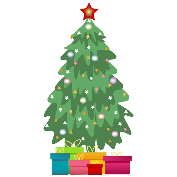 Árvore Natal Árvore Evergreen Com Decorações Presentes Conceito Celebração Natal —  Vetores de Stock