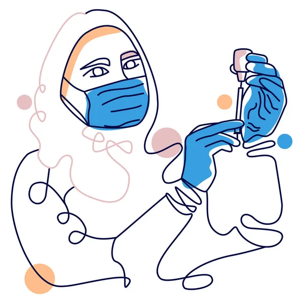 Doktor bey. Hemşire hanım. Aşı. Virüs. Kozmetoloji. Her yaşta sağlık konsepti. Bir satırdan grafiksel çizim. Soyutlama. Yakın plan..