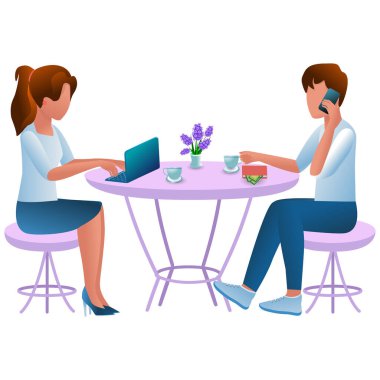 Gençlik. Bir ofis çalışanı bir kafede bir masada oturur. İki karakterin yaşam tarzı. Kız bir kafede dizüstü bilgisayarda çalışıyor. Adam çay içiyor ve telefonda konuşuyordu. Tatil işi kavramı.