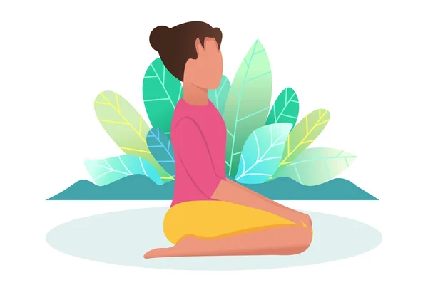 Una Mujer Dedica Yoga Naturaleza Pose Yoga Llama Olmaz Concepto — Vector de stock