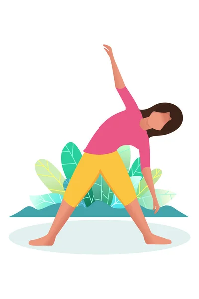 Una Mujer Dedica Yoga Naturaleza Concepto Estilo Vida Saludable Plano — Archivo Imágenes Vectoriales