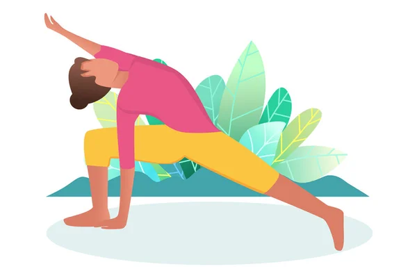 Una Mujer Hace Yoga Naturaleza Pose Yoga Llama Triángulo Concepto — Archivo Imágenes Vectoriales