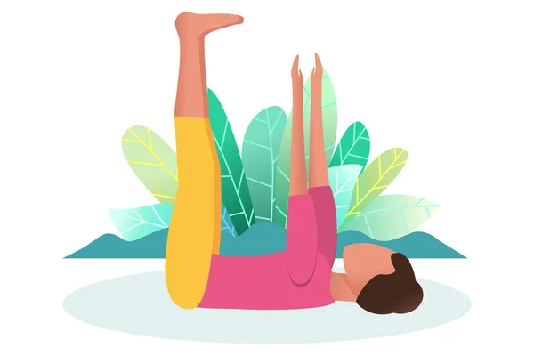 Mujer Dedica Yoga Concepto Estilo Vida Saludable Descanso Tratamiento Prevención — Archivo Imágenes Vectoriales