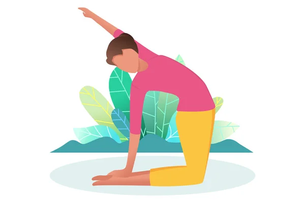 Mujer Dedica Yoga Concepto Estilo Vida Saludable Descanso Tratamiento Prevención — Archivo Imágenes Vectoriales