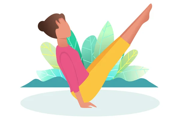 Mujer Dedica Yoga Soporte Mano Concepto Estilo Vida Saludable Descanso — Archivo Imágenes Vectoriales