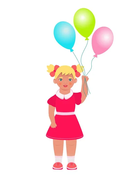 Girl Balloons Vector Cartoon Style Drawing White Background — Stock Vector