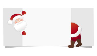 Noel Baba beyaz bir çarşafın altından dışarı bakar. Vektör.