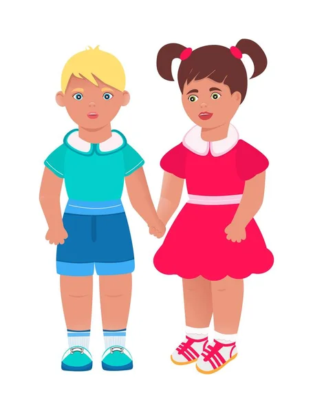 Children Holding Hands Vector Cartoon Style Drawing Collage White Background — Vettoriale Stock