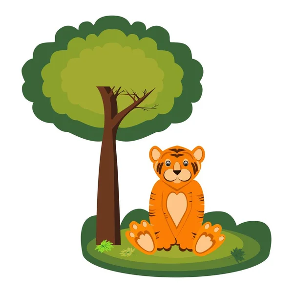 Tiger Unter Dem Baum Vektor Cartoon Illustration — Stockvektor