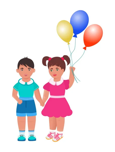 Bambini Con Palloncini Vettore Stile Cartone Animato Collage Decorare Qualsiasi — Vettoriale Stock