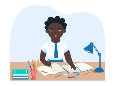 Afrikalı Amerikalı öğrenci. Masaüstü. Anaokulu öğrencisi. Ergen. Hippi. Uluslararası eğitim. Çocuk çalışma ortamı, yaşam tarzı.