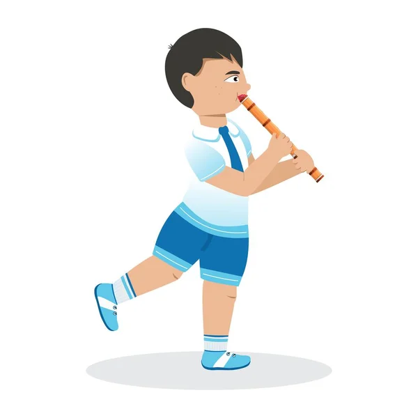 Boy Playing Flute Cartoon Drawing Flat Vector — Stock Vector
