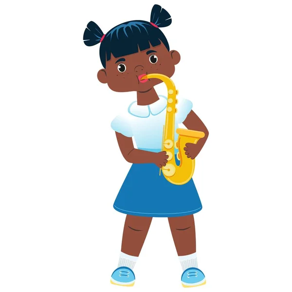 Character Girl Playing Saxophone School Music School Arts Alto Soprano — Stock Vector