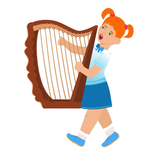 Harp Character Plays Harp Vector Cartoon Style Learning Play Musical — Stock Vector