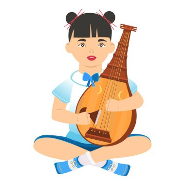 Biwa. Müzik aleti olan bir karakter. Vektör. Çizgi film biçimi.