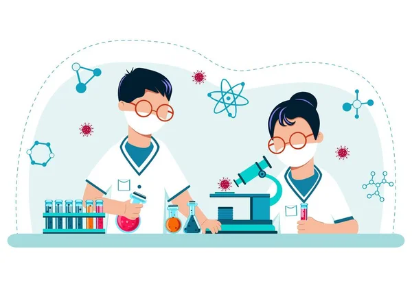Científicos Investigación Realizando Experimentos Químicos Laboratorio Concepto Investigación Científica Salud — Vector de stock