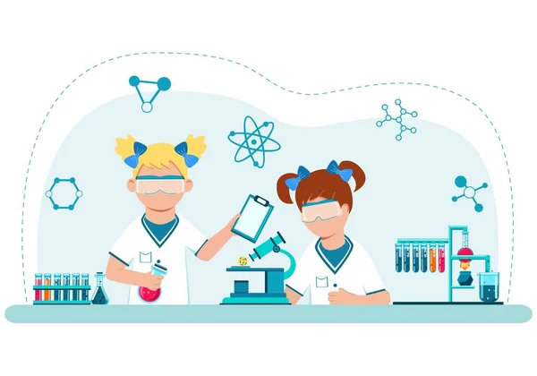Los Niños Clase Química Realizan Experimentos Concepto Educación Especializada Desde — Vector de stock