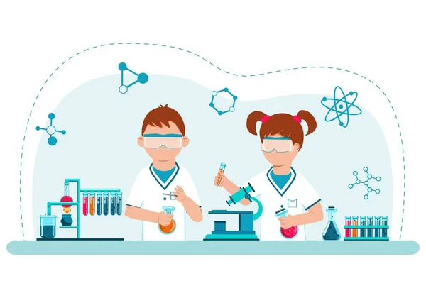 Niños Una Lección Química Biología Vuelta Escuela Educación Profesión Perfil — Vector de stock