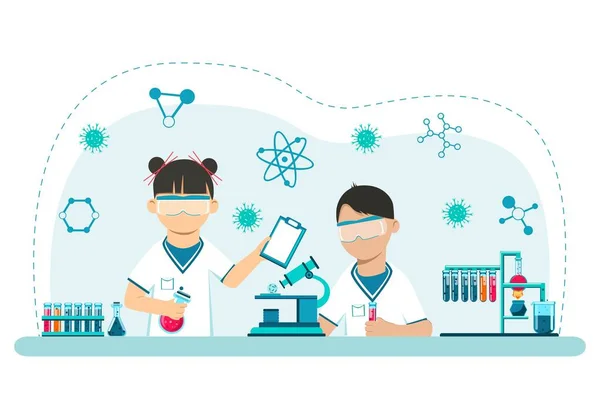 Niños Lección Química Biología Educación Perfil Investigación Composición Química Laboratorio — Vector de stock