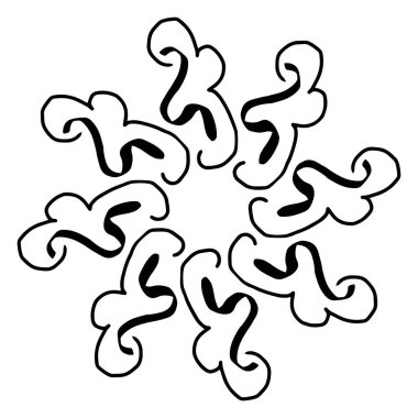 Yapraklı dekoratif dairesel desen. Dövme. Kar taneleri. Süs. Soyut çizgi çizimi