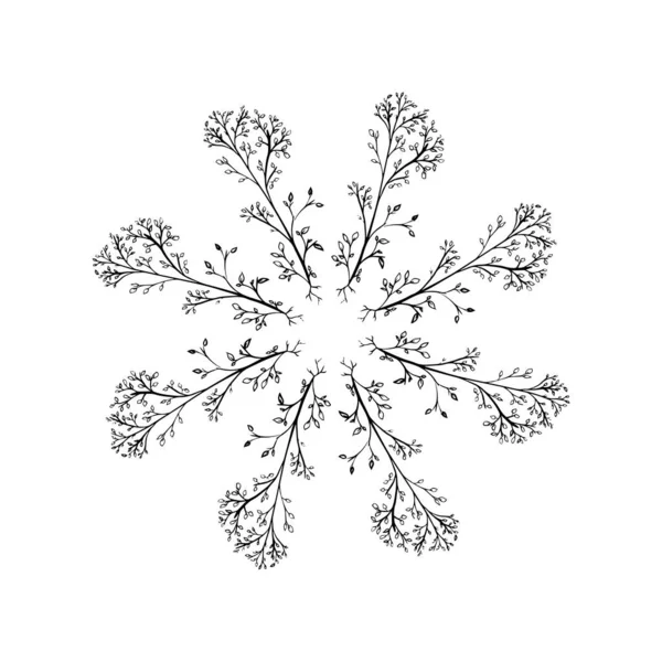 Padrão Circular Decorativo Com Folhagem Tatuagem Floco Neve Ornamento Desenho — Vetor de Stock
