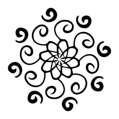 Dairesel spiral süs. Dövme. Kar taneleri. Süs. Soyut çizgi çizimi.