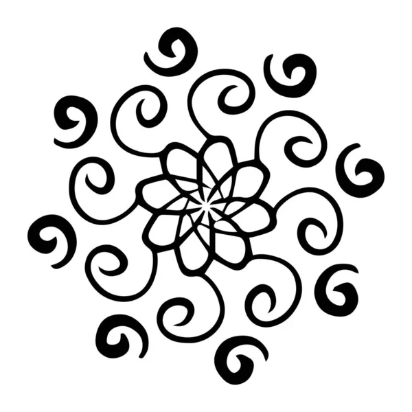 Kreisförmiges Spiralornament Tätowierung Schneeflocke Ornament Abstrakte Linienzeichnung — Stockvektor