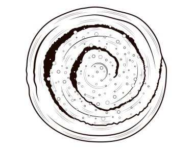 Sarılmış tarçınlı rulo. Üst Manzara. Beyaz arkaplandaki siyah beyaz çizgi sanatı.
