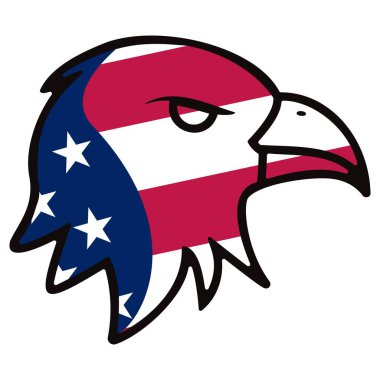 USA Flag Colors 'daki Amerikan Kel Kartalı. Vatansever Logo ve Amerika 'nın Ulusal Sembolü. Bağımsızlık Günü Yazdırma, Spor, Hokey ve Kutlamalar için Yıldönümü Amblemi