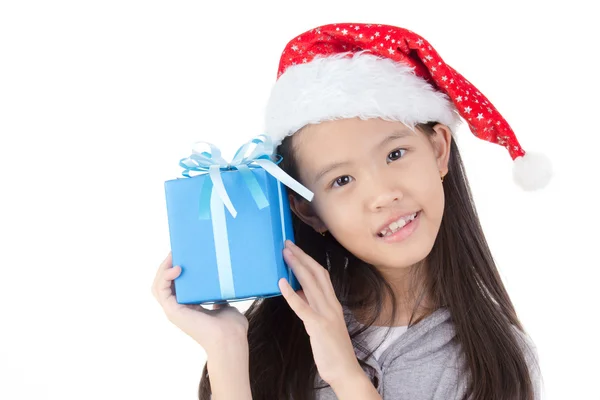Asijská dívka drží dárky — Stock fotografie
