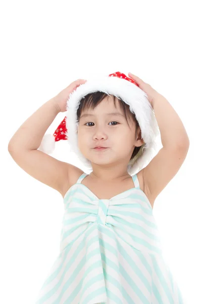 Asiática chica en santa hat —  Fotos de Stock