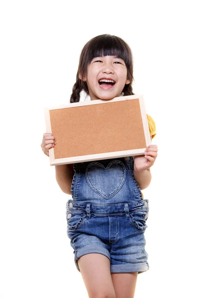 Asian girl with empty board — Stock Photo, Image