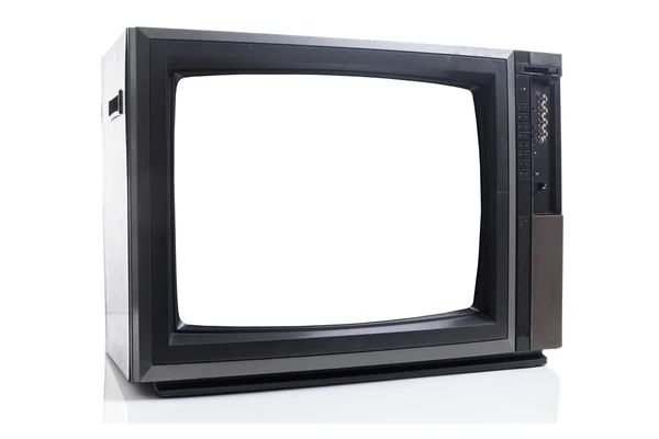 Vintage televisie met schaduw op wit — Stockfoto