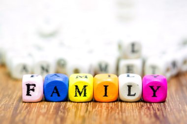 Ahşap zar kelime Fmaily kötü baba ve anne ile ı Love You 