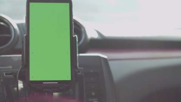 Phone Car Dashboard Green Screen Smartphone Green Screen Fixed Dashboard — Vídeos de Stock