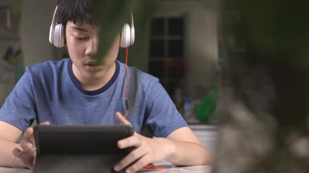 Teenage Boy Playing Online Games Joyfully Night His House — Stock Video