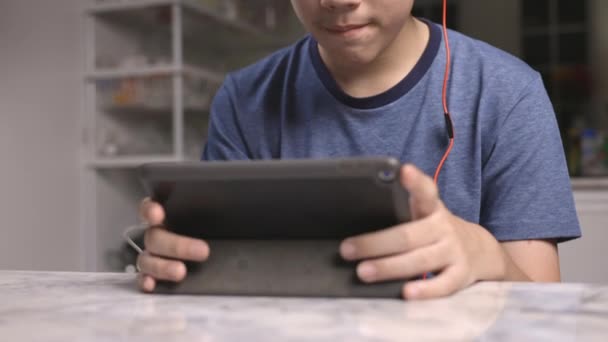 十几岁的男孩晚上在家里开心地玩网络游戏 — 图库视频影像