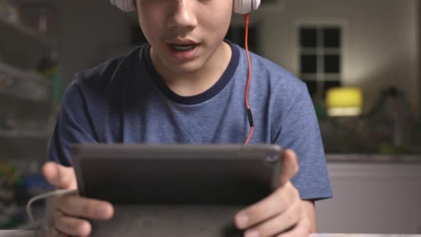 Teenage Boy Playing Online Games Joyfully Night His House — Stock Video