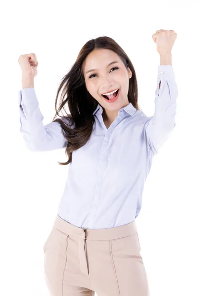 Portrait Asian Bussinesswoman Celebrate Success Isolated White Background — Stok Foto