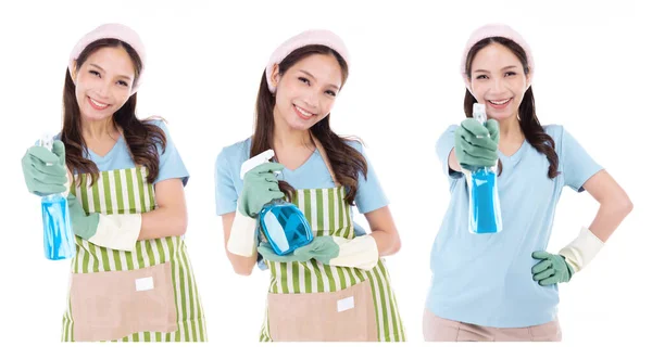 Retrato Una Joven Asiática Con Guantes Goma Verde Para Protección —  Fotos de Stock