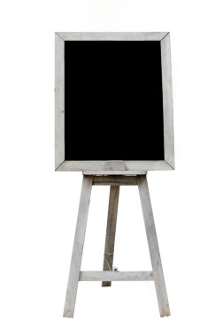 Old  Blank black art board, wooden easel, front view clipart