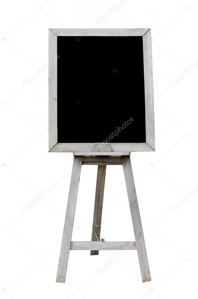 Old  Blank black art board, wooden easel, front view