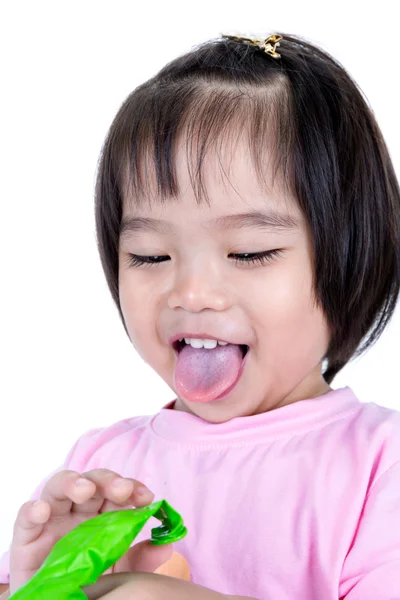 Asian little girl on white background — Stock Photo, Image