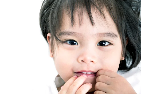 Asiática niña en blanco fondo — Foto de Stock