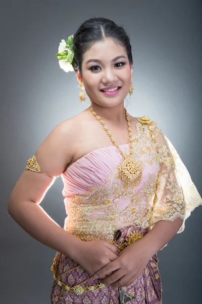 Asian teen age female with traditional Thai suit in Studio — Stock Photo, Image