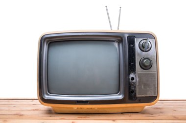 Vintage Tv ahşap masa üzerinde 