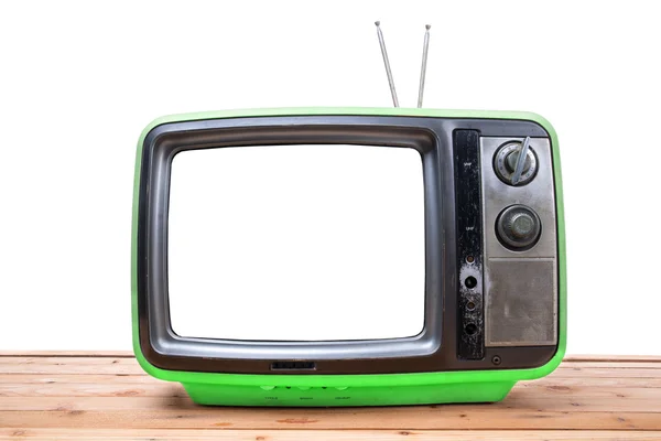 Vintage Tv na stół z drewna — Zdjęcie stockowe