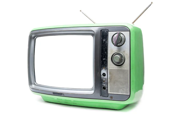 Grüner Vintage-Fernseher auf weißem Hintergrund — Stockfoto